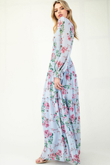 Blue Floral V-Neck Maxi Dress