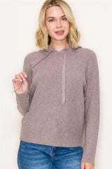Waffle Knit Long Sleeve Hooded Top