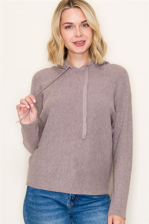 Waffle Knit Long Sleeve Hooded Top