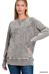 Snow Washed French Terry Pullover With Pockets