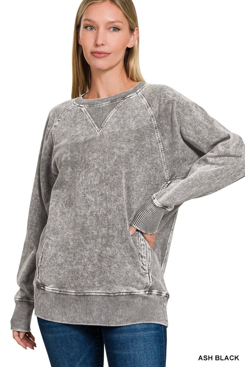 Snow Washed French Terry Pullover With Pockets