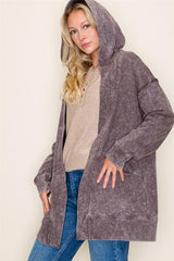 Gray French Terry Mineral Wash Hooded Cardigan