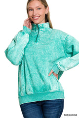 Acid Washed Fleece Half Zip Pullover