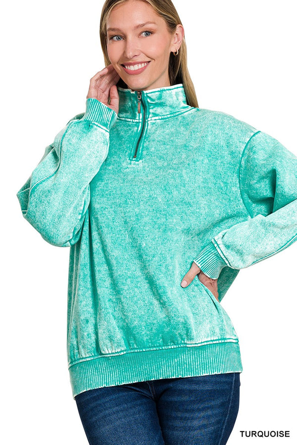 Acid Washed Fleece Half Zip Pullover