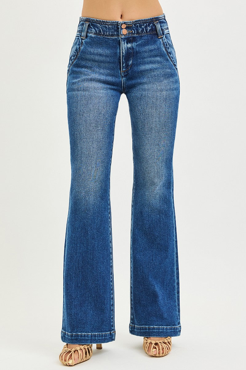 Faith's High Rise Double Button Flare Jeans