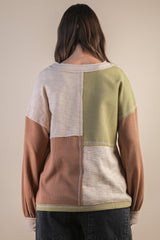 Colorblock Waffle Knit V-Neck Shirt