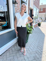Black Polka Dot Lace Hem Satin Skirt