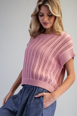 Rose Open Knit Cap Sleeve Sweater