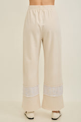 Beige Patchwork and Floral Applique Pants
