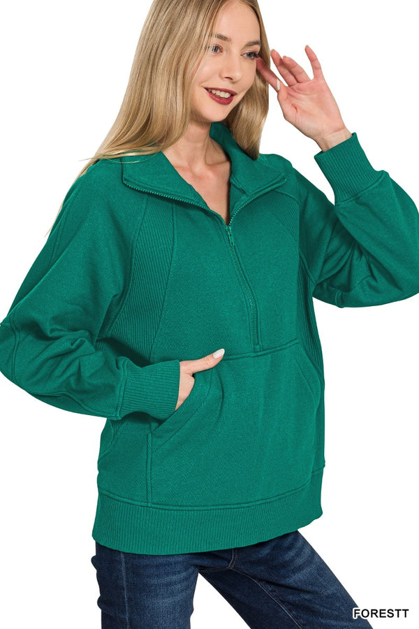 Fleece Half Zip Pullover with Front Pocket