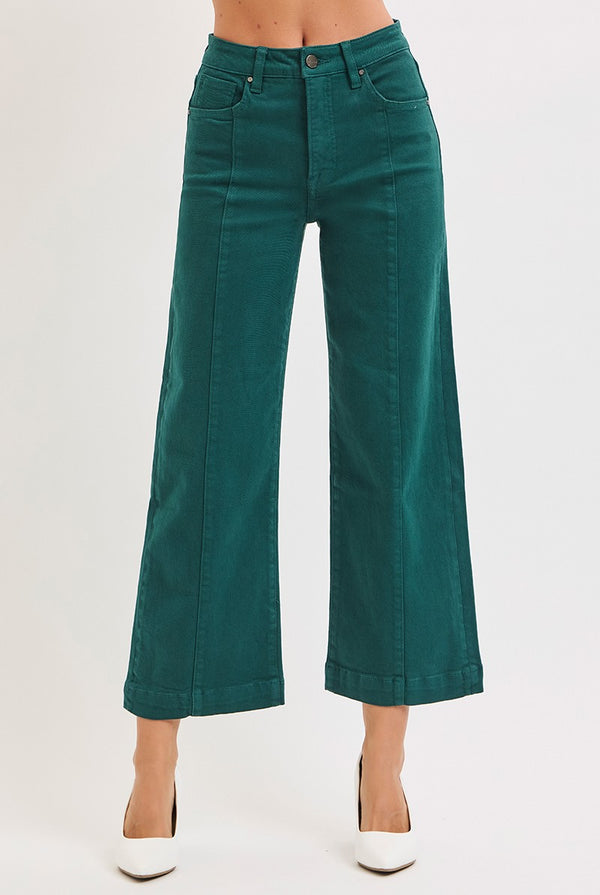 Joy's Hunter Green TC High Rise Crop Wide Leg Jeans