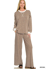 Raised Rib Striped Pullover and Pants Set