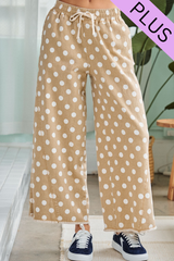 Curvy Polka Dot Raw Hem Wide Leg Pants