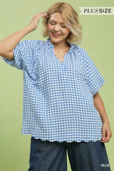 Curvy Gingham Bell Sleeve Top