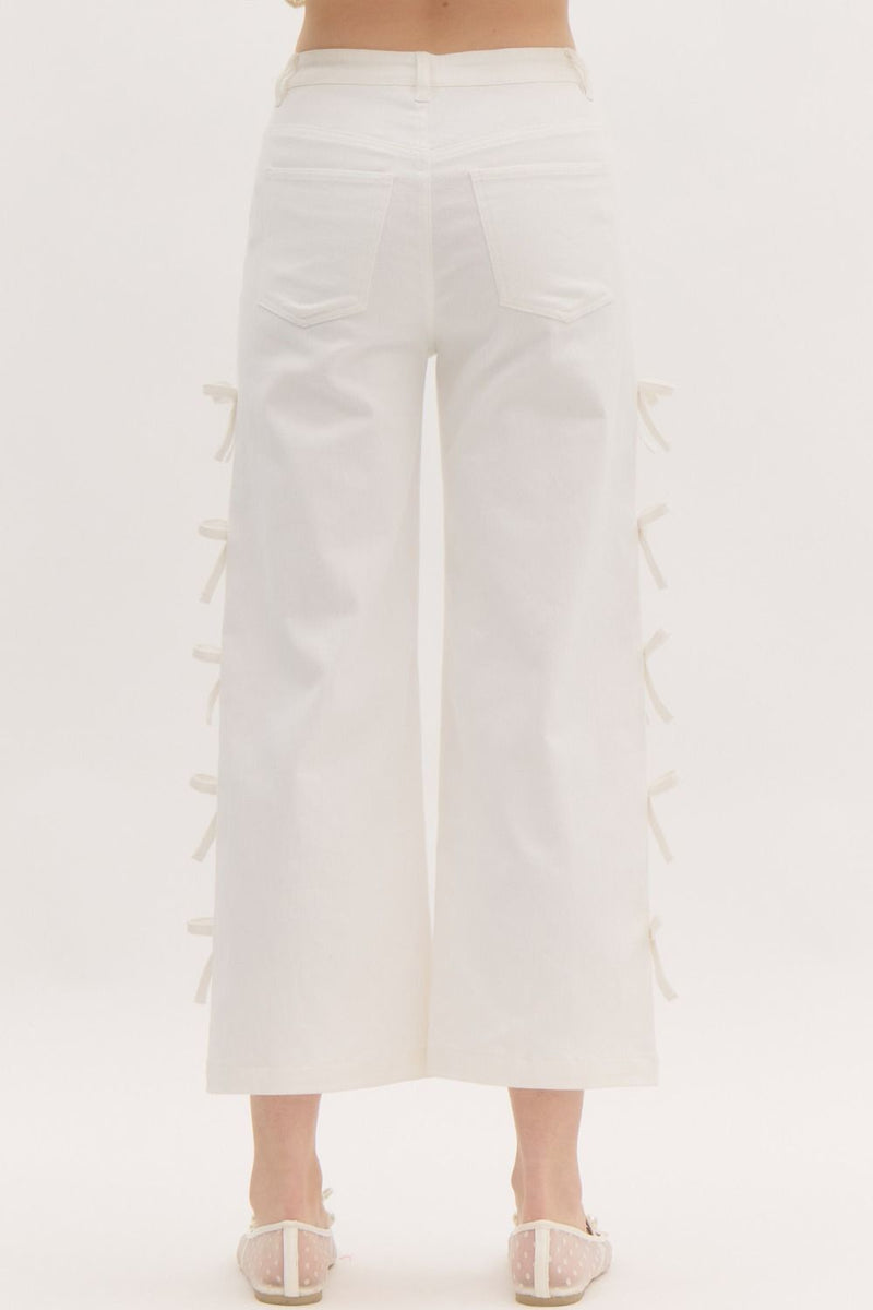 High Waisted Cropped Jeans with Side Bows