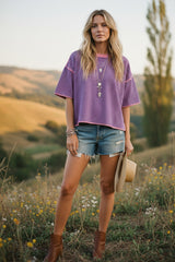 Pink and Blue Striped Oversized Drop Shoulder Top