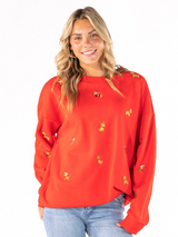 SS Red Embroidered Christmas Dog Crewneck