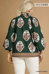 Curvy Forest Green Boho Floral Print Tunic Top