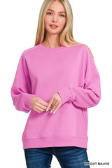 Fleece Round Neck Ribbed Side Sweatshirt