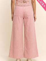 Curvy Pink Wide Leg Floral Applique Pant