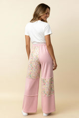 Curvy Light Pink Color Block Floral Pants