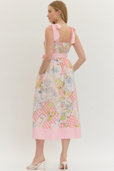 Pink Gingham Printed Tied Dress