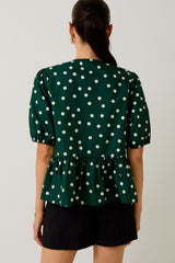 Green Polka Dot Puff Sleeve Top