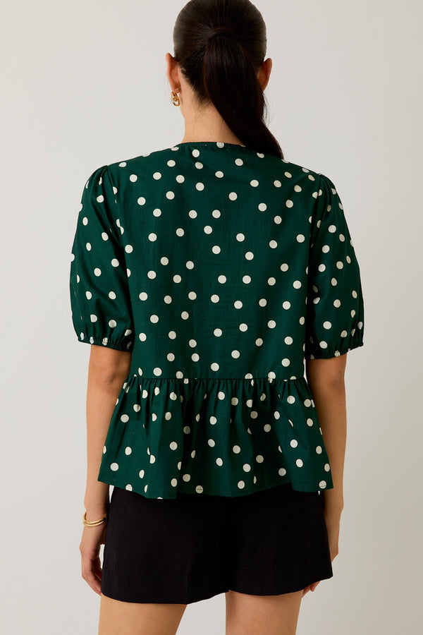 Green Polka Dot Puff Sleeve Top