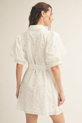 White Eyelet Collared Dress