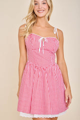 Red Gingham Corset Flare Mini Dress