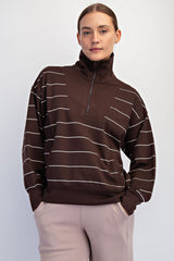 Stripe Quarter Zip Mock Neck Pullover