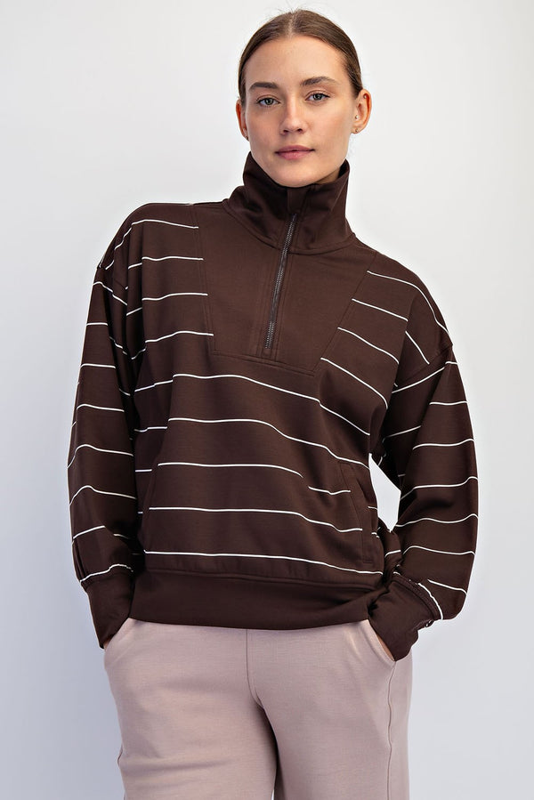 Stripe Quarter Zip Mock Neck Pullover