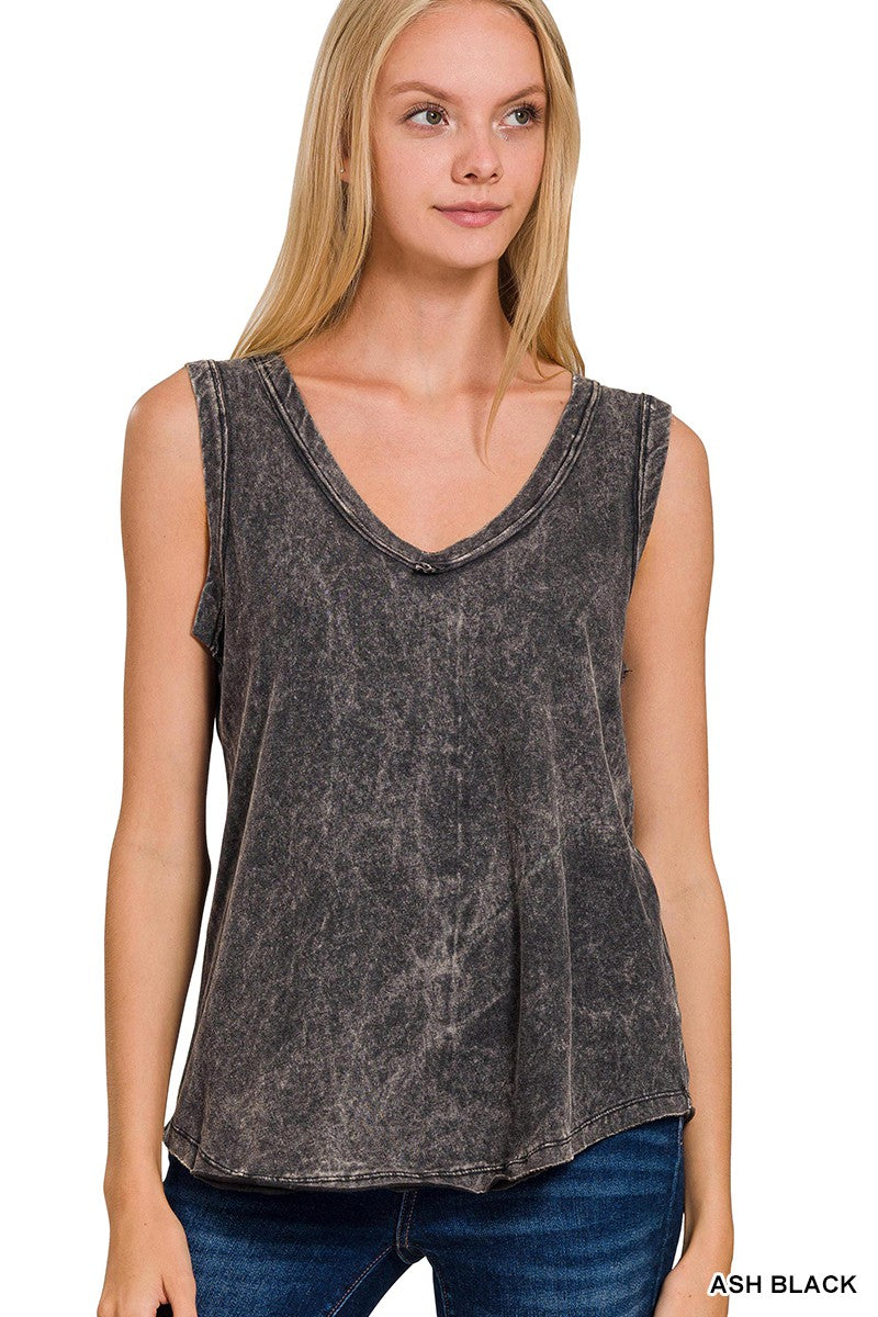 Crinkle Washed V-Neck Tank Top