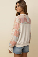 Curvy Peach Printed Long Sleeve Top