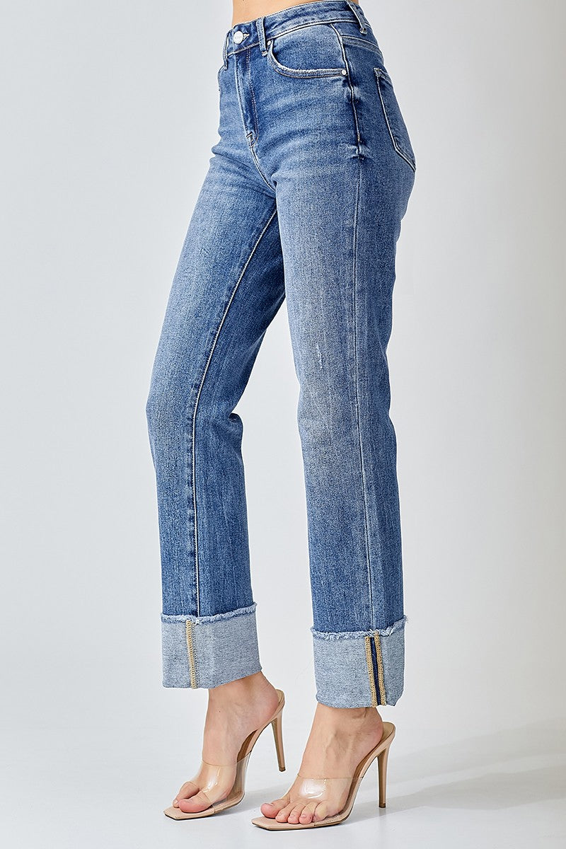 Myla High Rise Straight Cuffed Relaxed Jeans