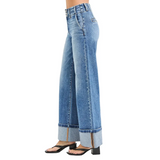 Caroline's High Rise Wide Leg Cuffed Hem Jeans