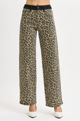 Curvy Tanner's High Rise Leopard Wide Leg Jeans