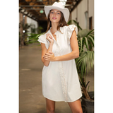 Ivory Button Down Ruffle Detail Dress