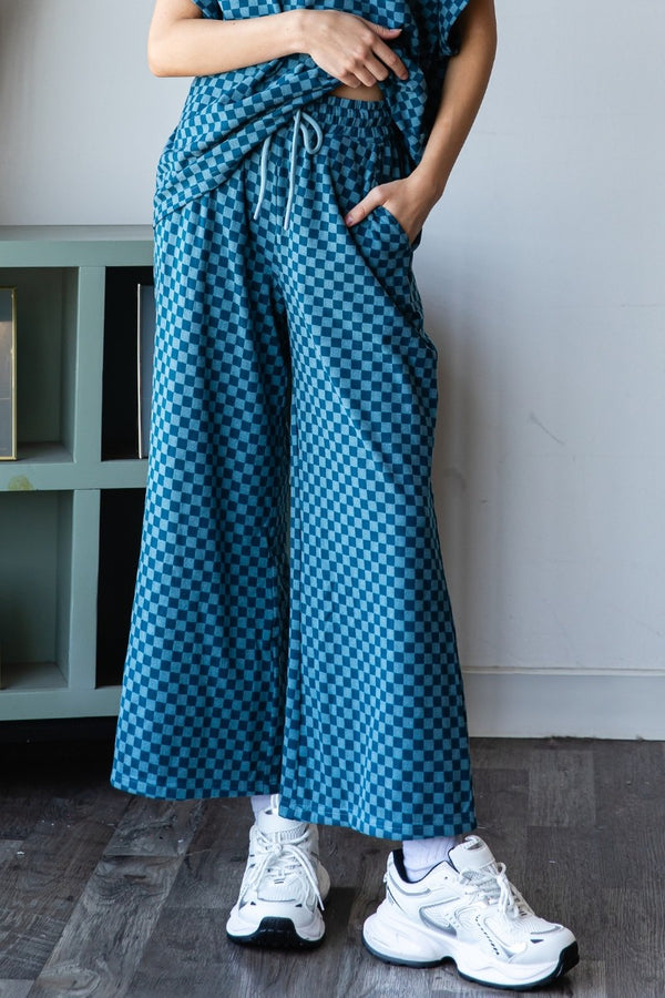 Soft Checkered Print Drawstring Pant W/ Pockets