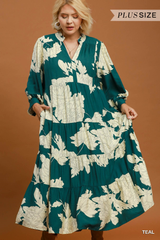 Curvy Teal Floral Midi Dress