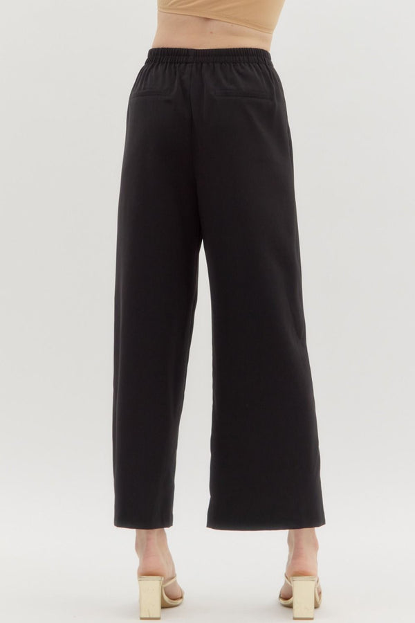 Black Elastic Waist Front Seam Dress Pants