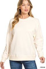 Fleece Round Neck Ribbed Side Sweatshirt
