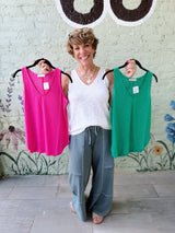 V Neck Slub Hacci Cami Top