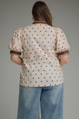 Curvy Cream with Brown Polka Dot Button Down Top