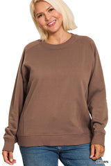 Curvy Fleece Round Neck Ribbed Side Sweatshirt