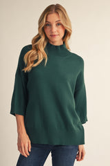 Hunter Green Drop Shoulder Mock Neck Sweater