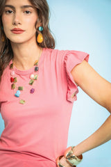Light Mauve Soft Ruffle Sleeve Tee