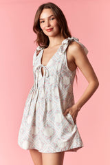 Ditsy Floral Romper with Bows on Shoulders