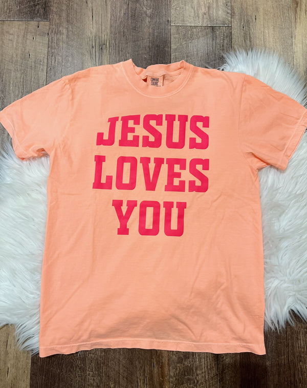 Orange and Pink Jesus Loves You Tee