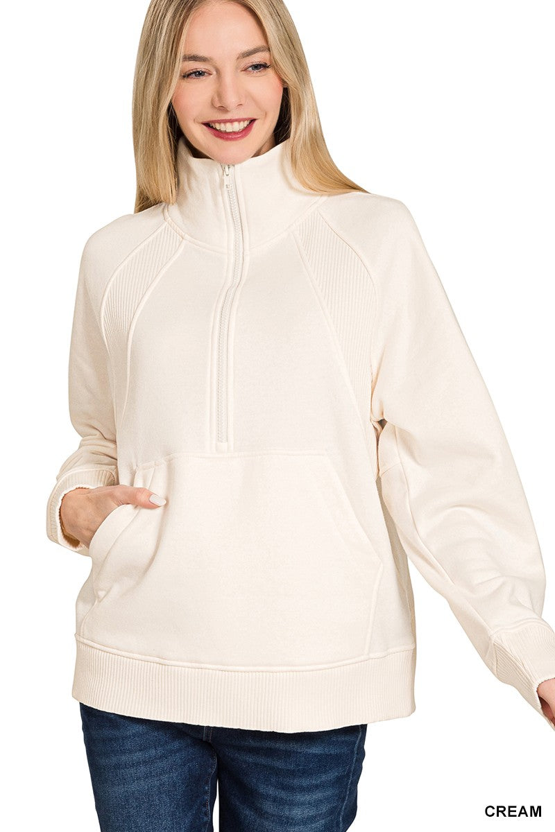 Fleece Half Zip Pullover with Front Pocket